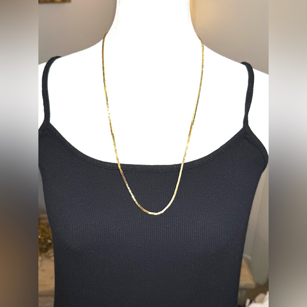 Vintage Long Gold Tone Flat Chain Necklace – Diamond Cut Layering 24” Chain - Picture 1 of 8